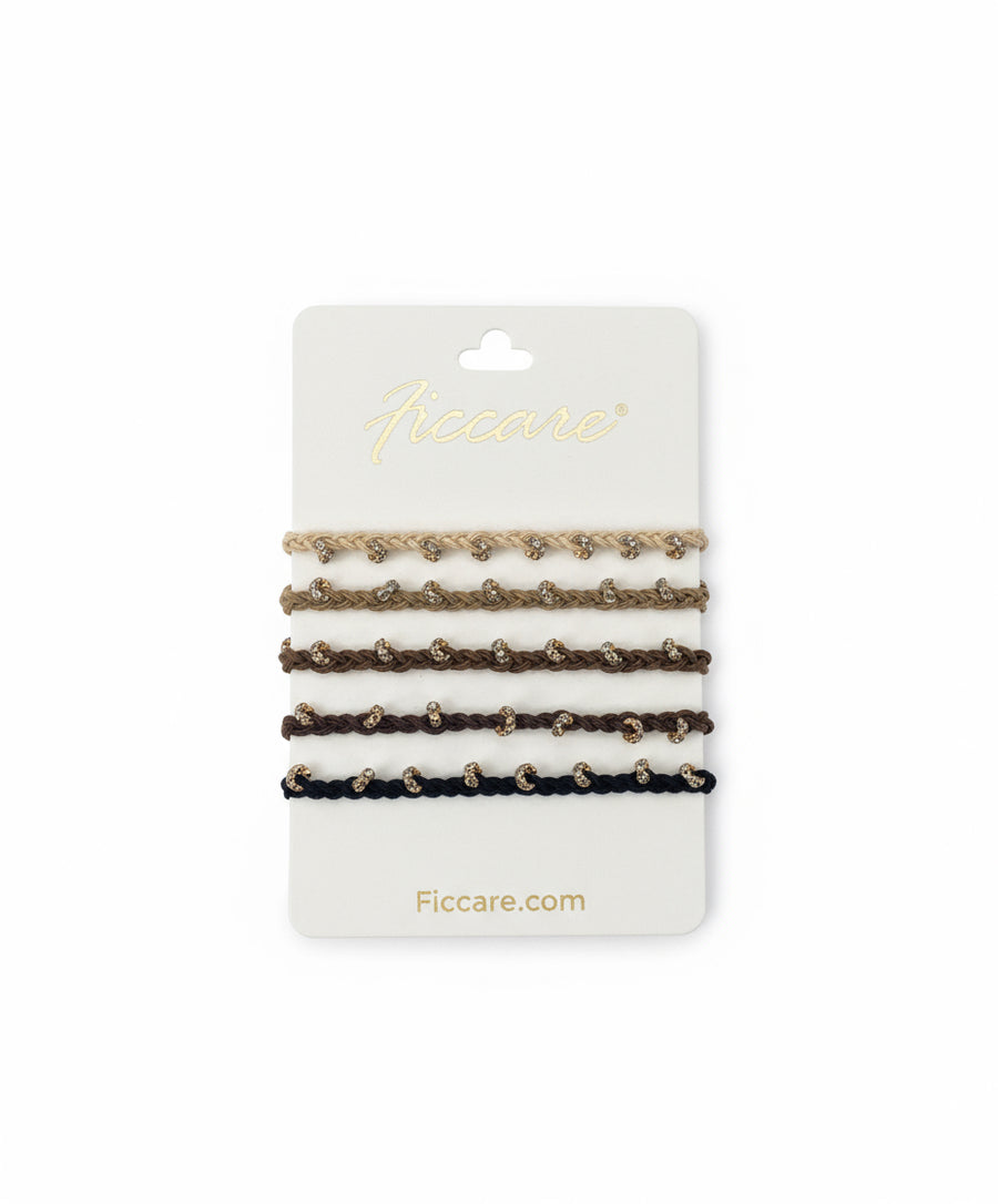 Set of five beaded bracelets on a 'Piccare' branded card against a light gray background.