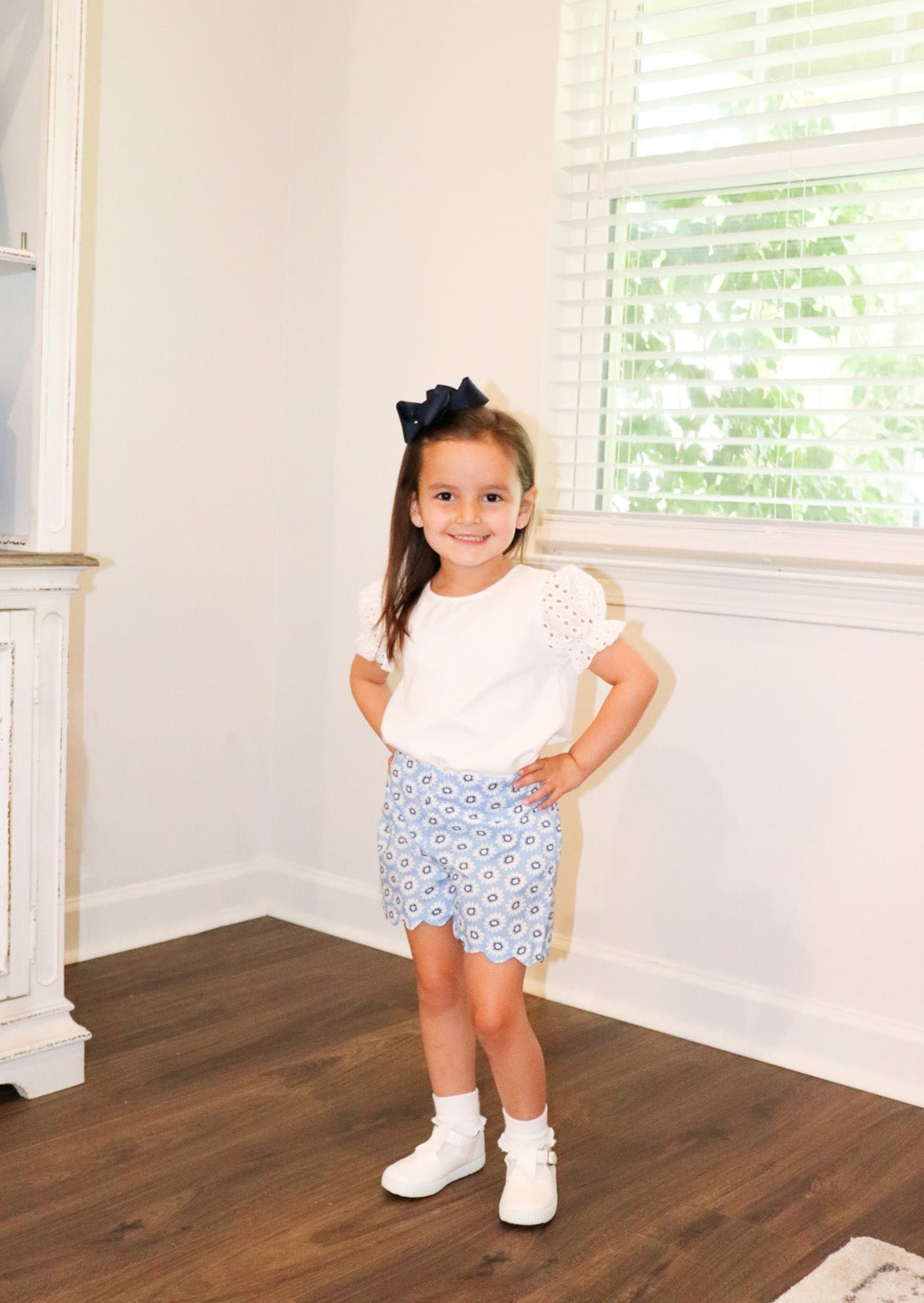 Bisby Girls Contrast Sleeve Tee White Eyelet - Gabrielle's Biloxi