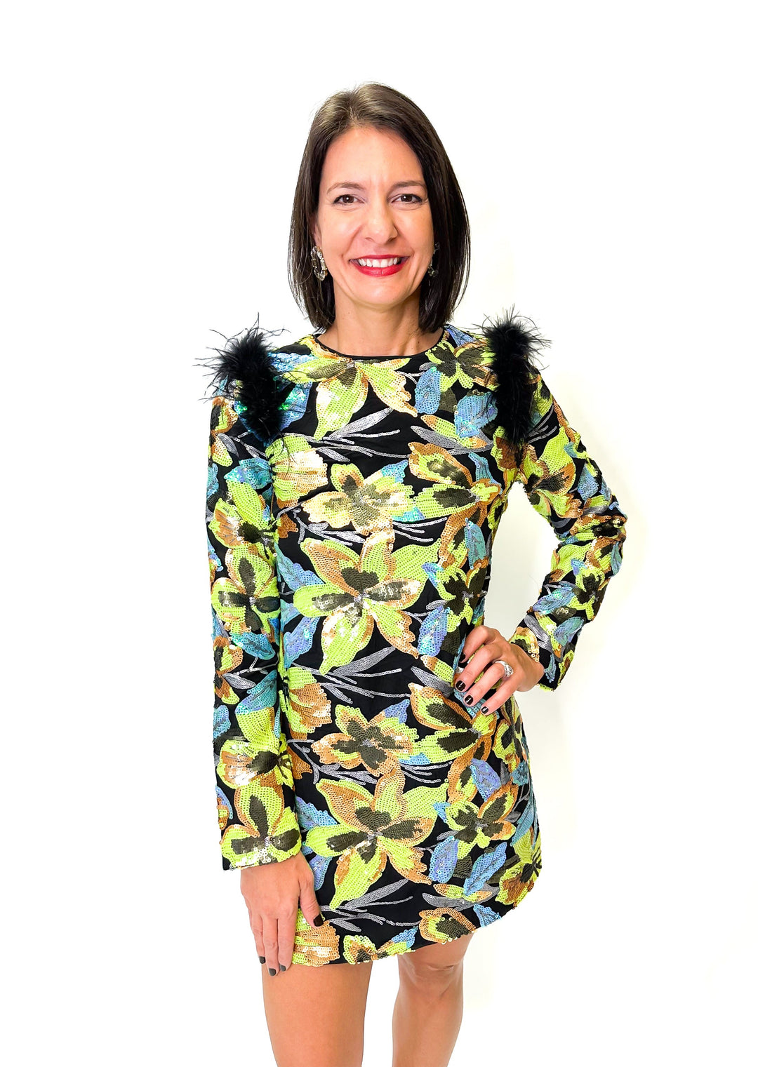 Queen of Sparkles Sequin Flower Feather Dress - Gabrielle's Biloxi