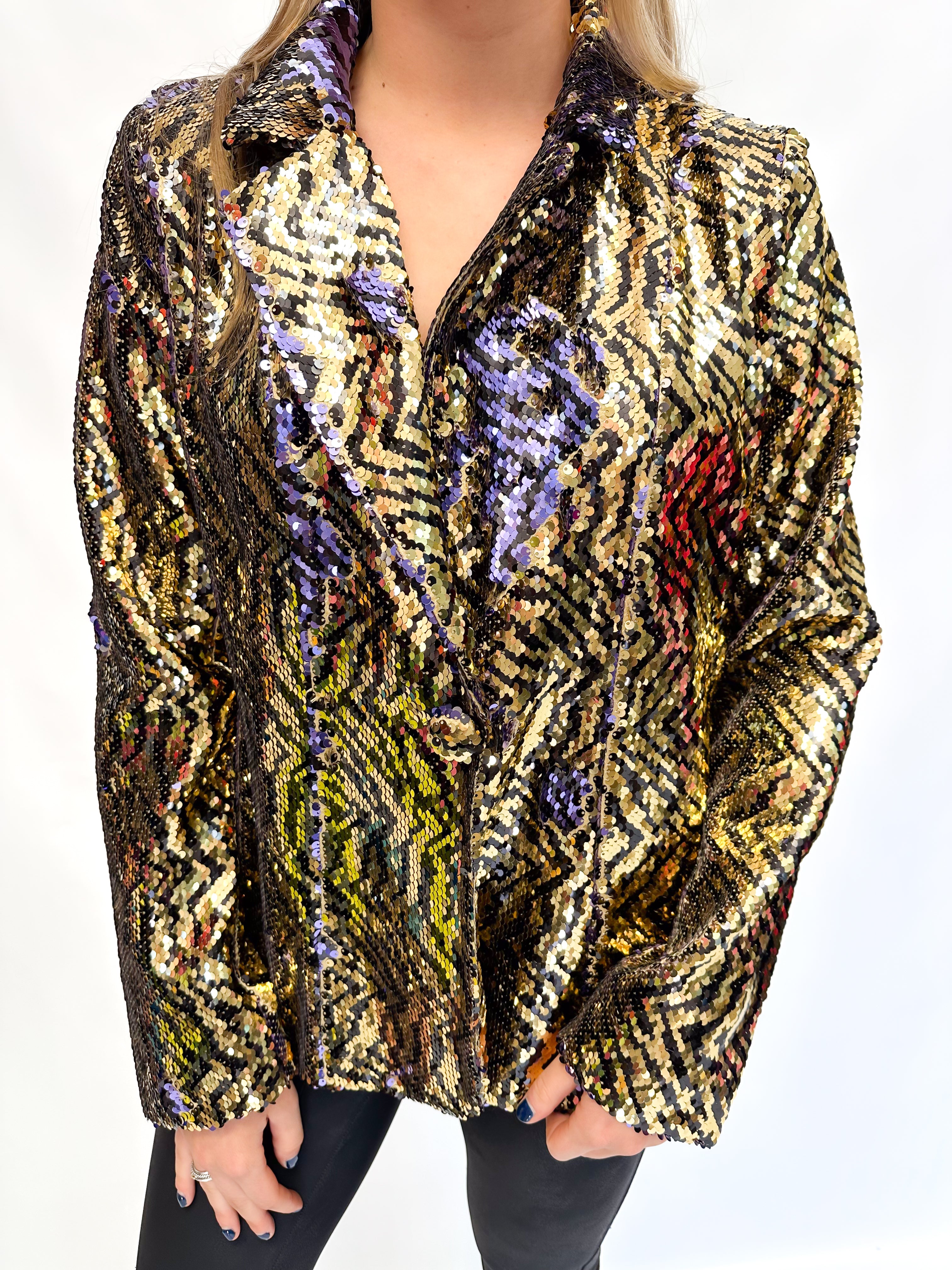 Queen of Sparkles Black & Gold Sequin Tiger Blazer - Gabrielle's Biloxi