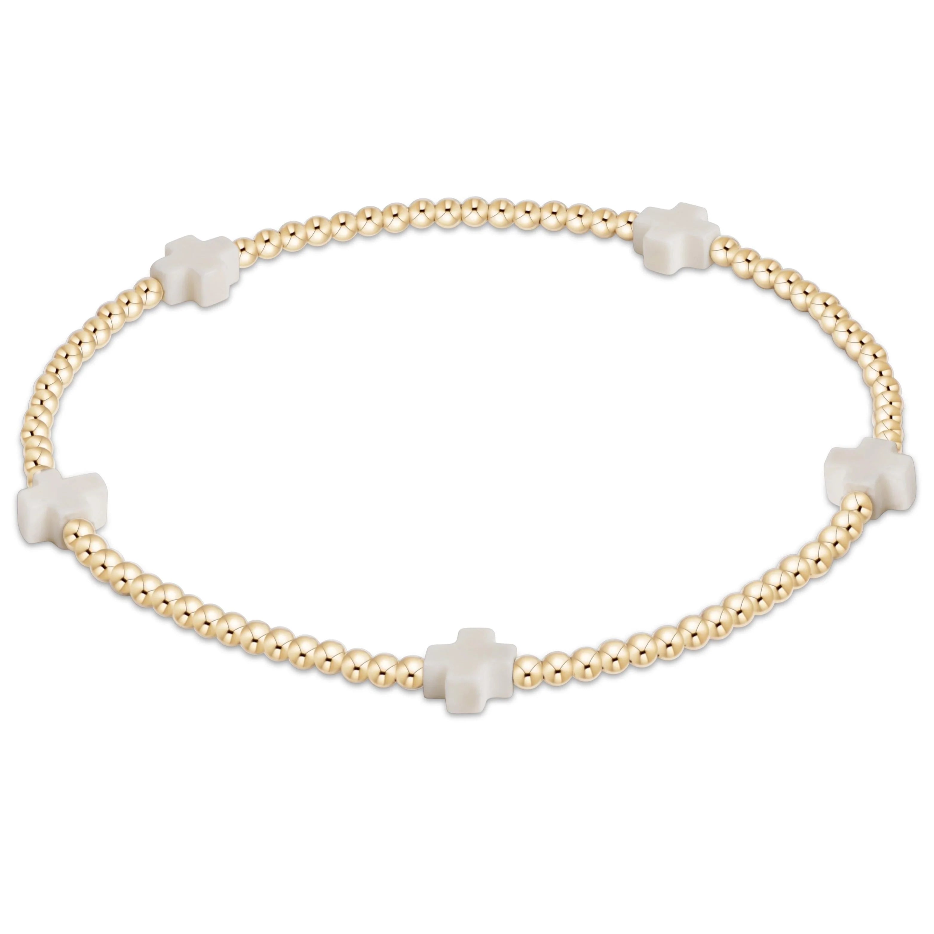 ENewton Signature Cross 2mm Gold Bracelet - Off White