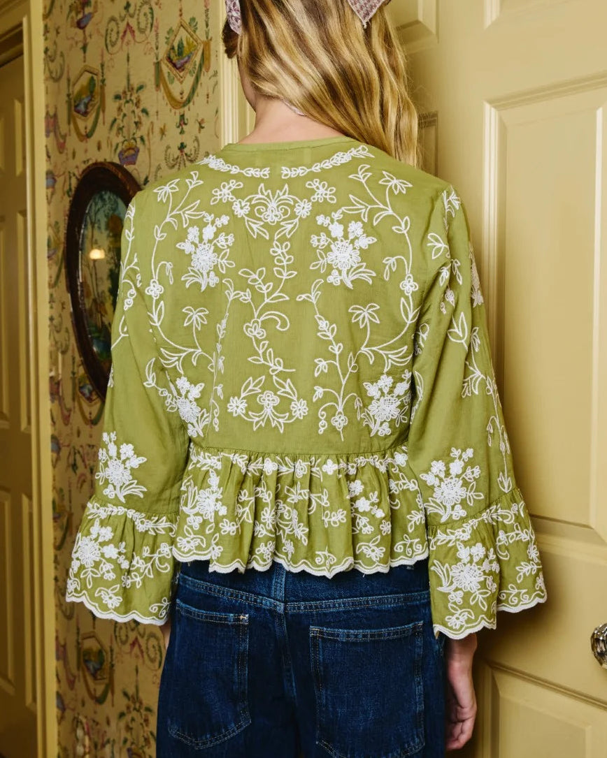 Love The Label Ellianna Top - Amira Embroidery Olive
