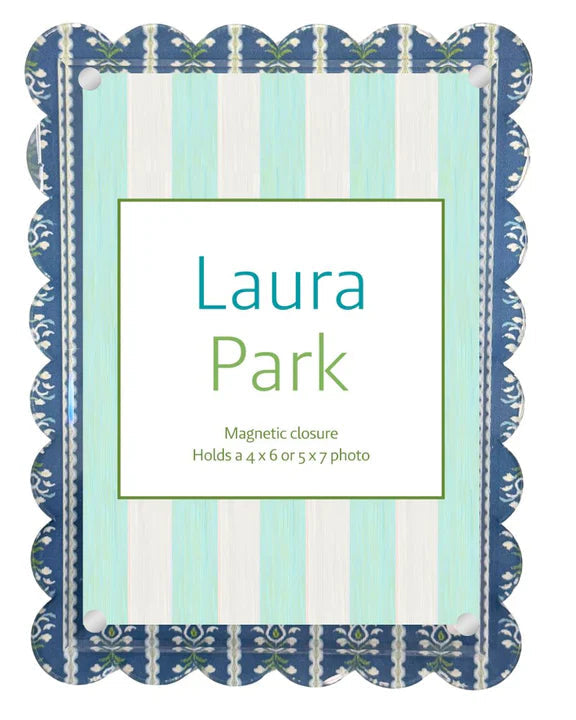 Laura Park Scalloped Picture Frame - Rosemary Stripe Indigo