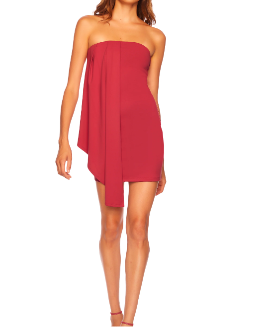 Susana Monaco Asymmetrical Pleat Tube Dress 17" - Poppy - Gabrielle's Biloxi