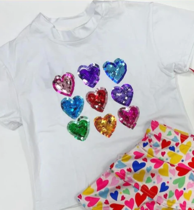 Girls Sequin Rainbow Hearts Boxy Tee - Gabrielle's Biloxi