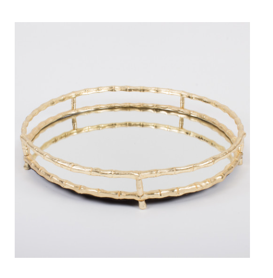 Gold Bamboo Round Mirrored Tray - Gabrielle's Biloxi