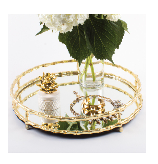 Gold Bamboo Round Mirrored Tray - Gabrielle's Biloxi