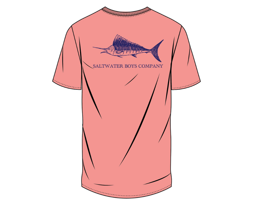 Saltwater Boys Striped Marlin SS Pocket Tee - Coral - Gabrielle's Biloxi