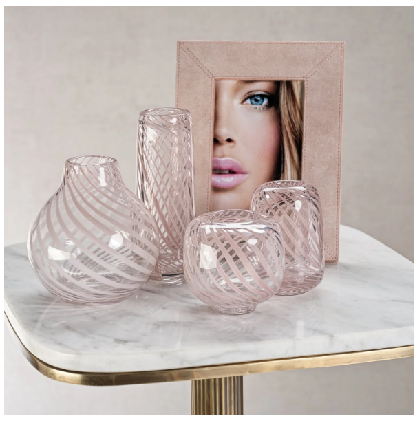 Claire CLear Bud Vases with Blush Swirls - Tall Narrow - Gabrielle's Biloxi