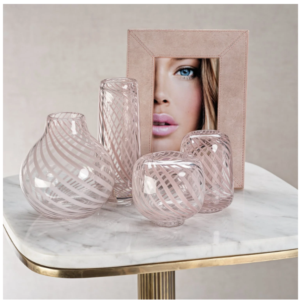 Claire Clear Bud Vases with Blush Swirls - Round - Gabrielle's Biloxi