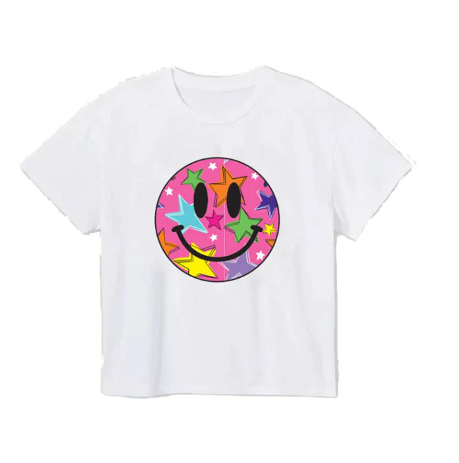 Girls Bright Stars Smiley on Boxy Tee - Gabrielle's Biloxi