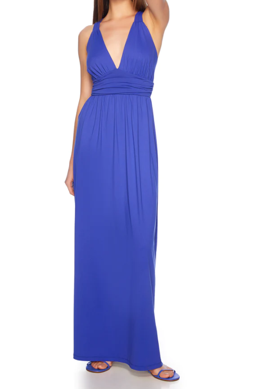 Susana Monaco Cross Back Gathered Dress 42" - Plum Wine - Gabrielle's Biloxi