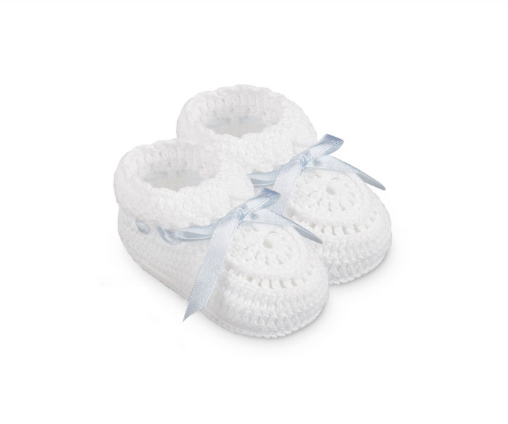 Jefferies Socks Hand Crochet Ribbon Bootie 1 Pair - Blue - Gabrielle's Biloxi