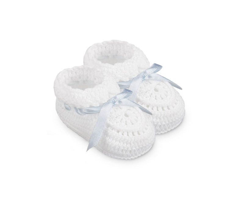 Jefferies Socks Hand Crochet Ribbon Bootie 1 Pair - Blue - Gabrielle's Biloxi