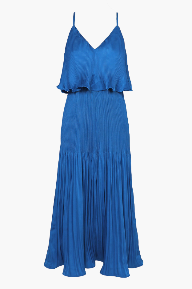 Adelyn Rae Nayla Overlay Pleated Midi Dress - Sapphire Blue - Gabrielle's Biloxi