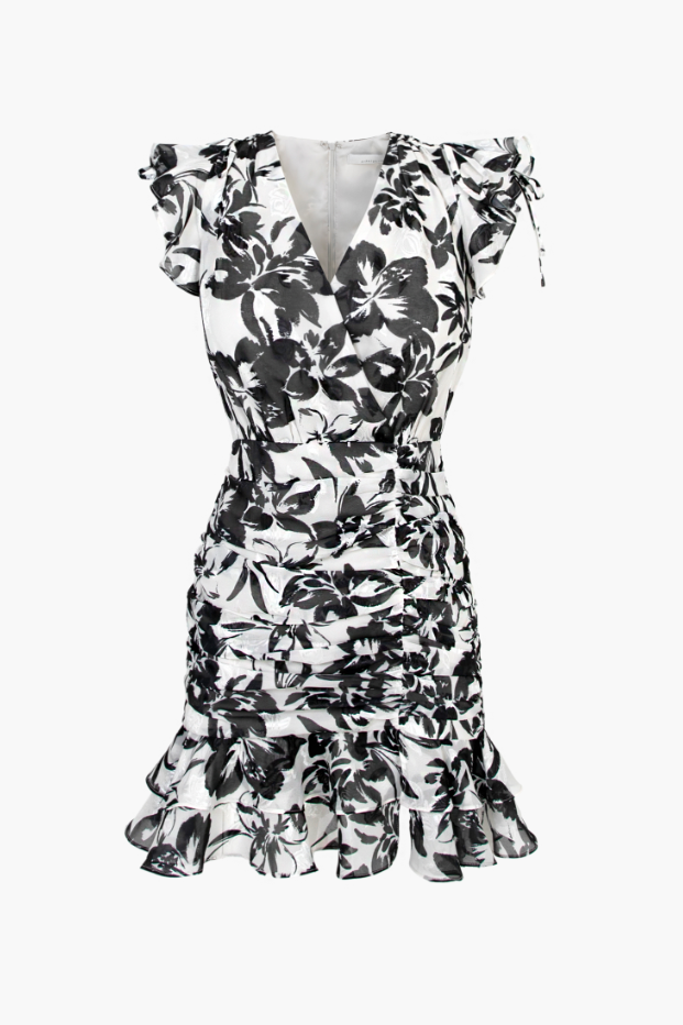 Adelyn Rae Camila Ruched Textured Mini Dress - Black/White - Gabrielle's Biloxi