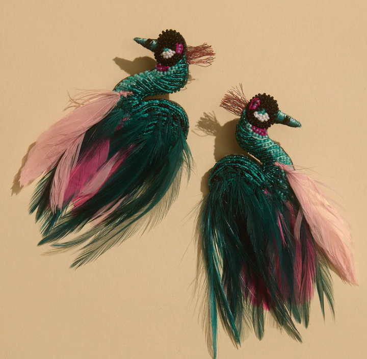 Mignonne Gavigan Grey Crowned Crane Earrings - Teal Combo - Gabrielle's Biloxi