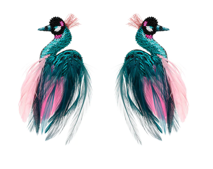 Mignonne Gavigan Grey Crowned Crane Earrings - Teal Combo - Gabrielle's Biloxi