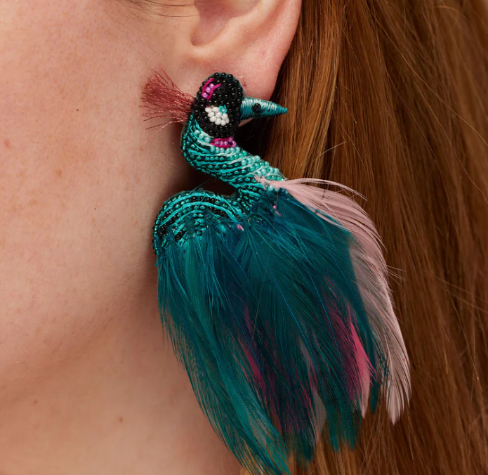 Mignonne Gavigan Grey Crowned Crane Earrings - Teal Combo - Gabrielle's Biloxi