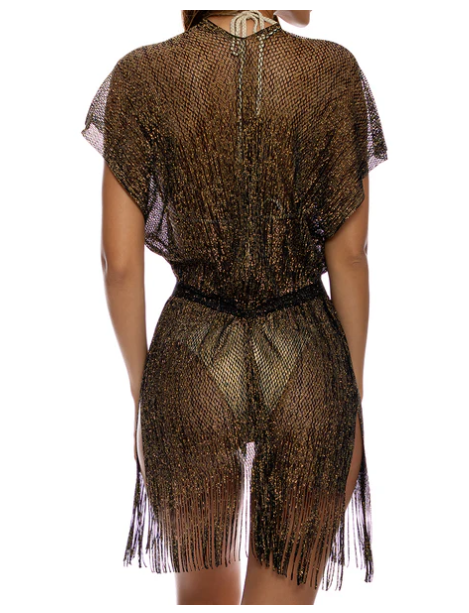 Luli Fama Finge Short Caftan - Black Gold - Gabrielle's Biloxi