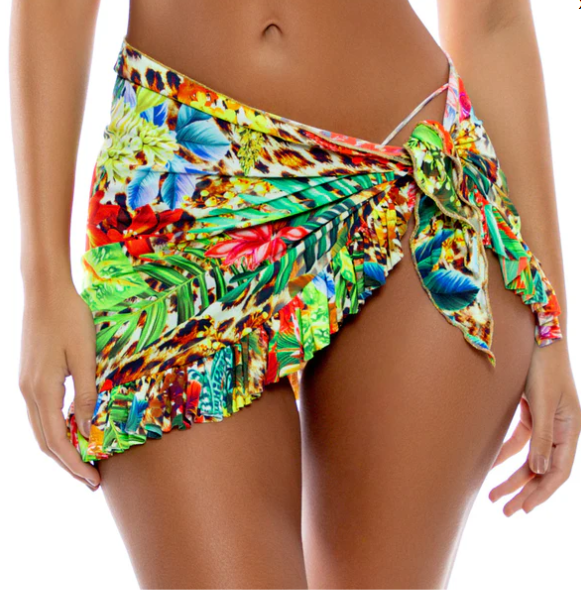Luli Fama Ruffled Sarong Mini Skirt Lush Horizons - Multicolor - Gabrielle's Biloxi