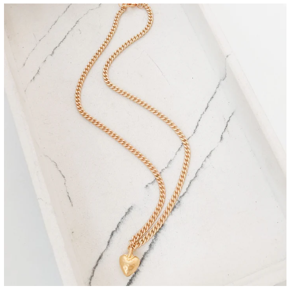 Puffy Heart on Small 16" Curb Necklace - Gold - Gabrielle's Biloxi