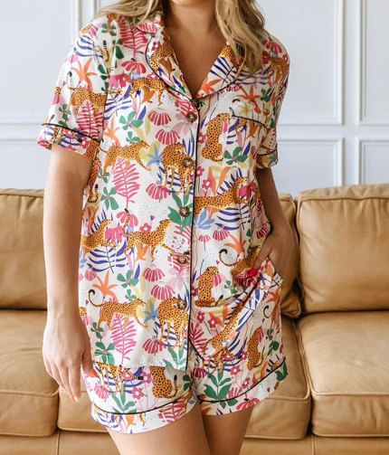Tropical Cheetah Short Loung Set - Gabrielle's Biloxi