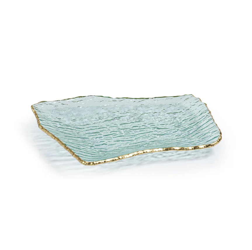 Textured Rectangular Organic Shape Plate with Jagged Gold Rim - Gabrielle's Biloxi