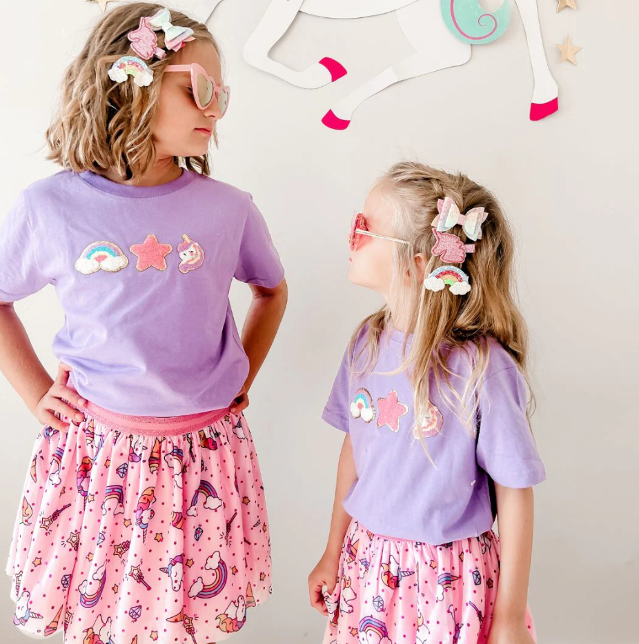Sweet Wink Unicorn Doodle Patch Short Sleeve T-Shirt - Lavender - Gabrielle's Biloxi