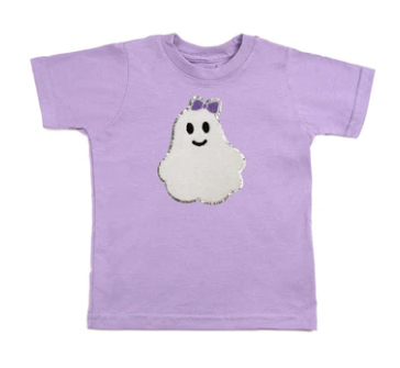 Girly Ghost Patch Halloween Short Sleeve T-Shirt - Lavender - Gabrielle's Biloxi