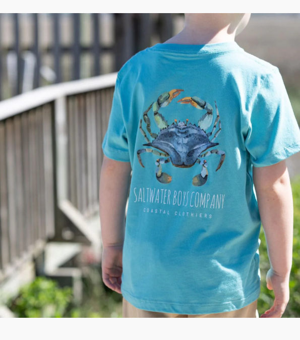 Boys Crab Short Sleeve Graphic Tee - Aqua - Gabrielle's Biloxi