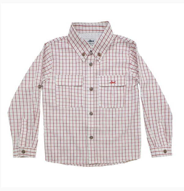 Boys Flagler Fishing Shirt - Red Plaid - Gabrielle's Biloxi