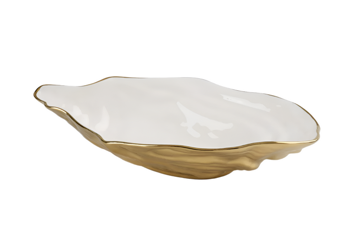 Pampa Bay Large Oyster Bowl - White and Gold - Gabrielle's Biloxi