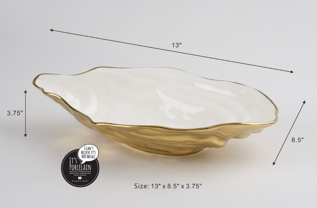 Pampa Bay Large Oyster Bowl - White and Gold - Gabrielle's Biloxi