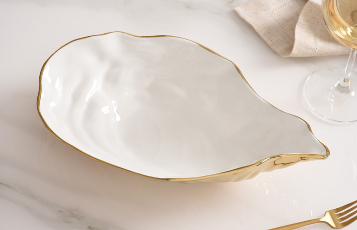 Pampa Bay Large Oyster Bowl - White and Gold - Gabrielle's Biloxi