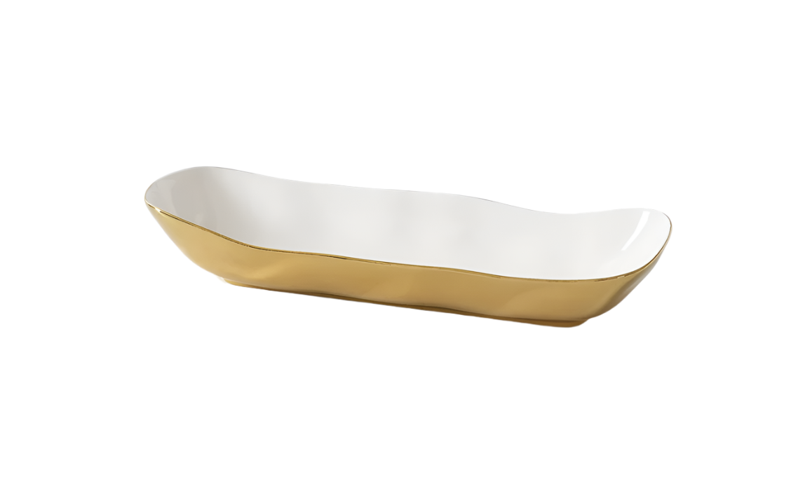 Pampa Bay Deep Rectangular Server - White and Gold - Gabrielle's Biloxi