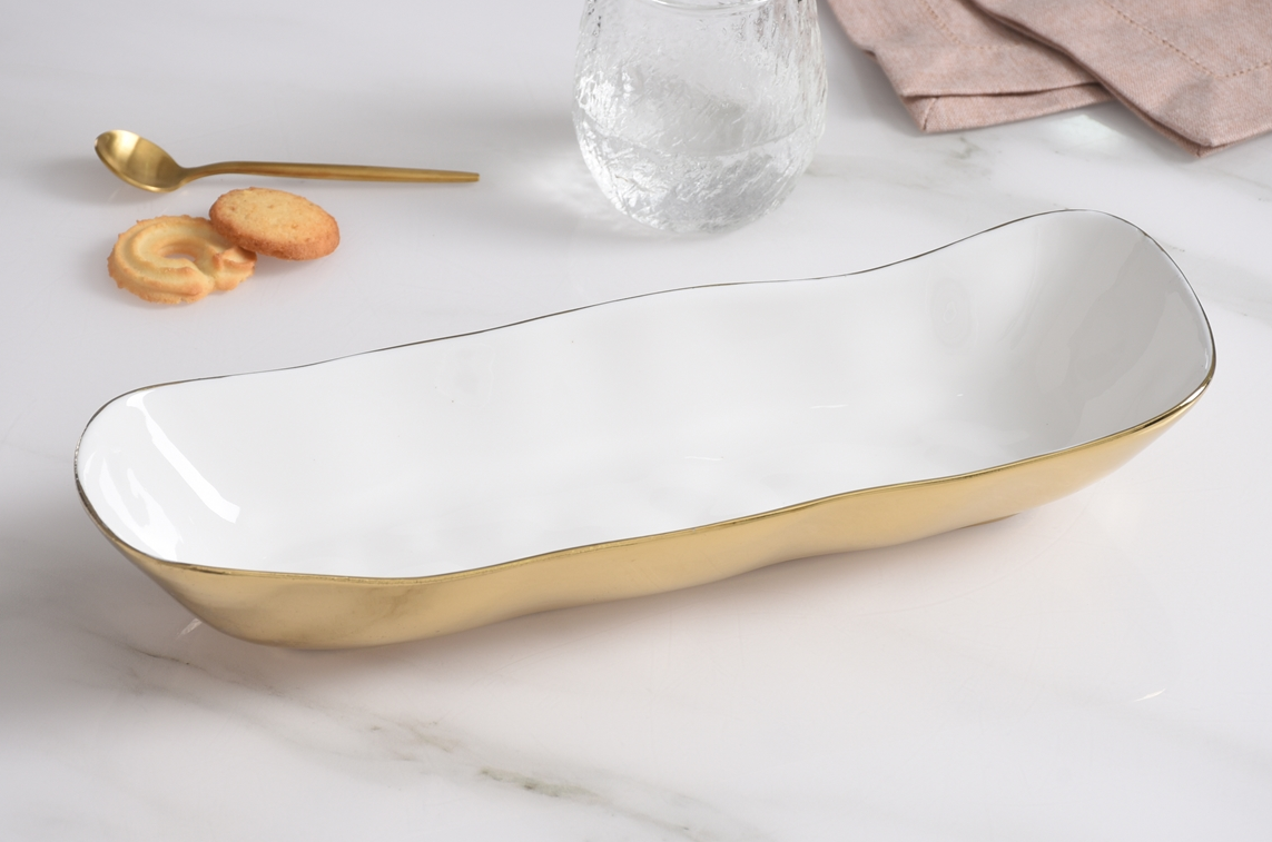 Pampa Bay Deep Rectangular Server - White and Gold - Gabrielle's Biloxi