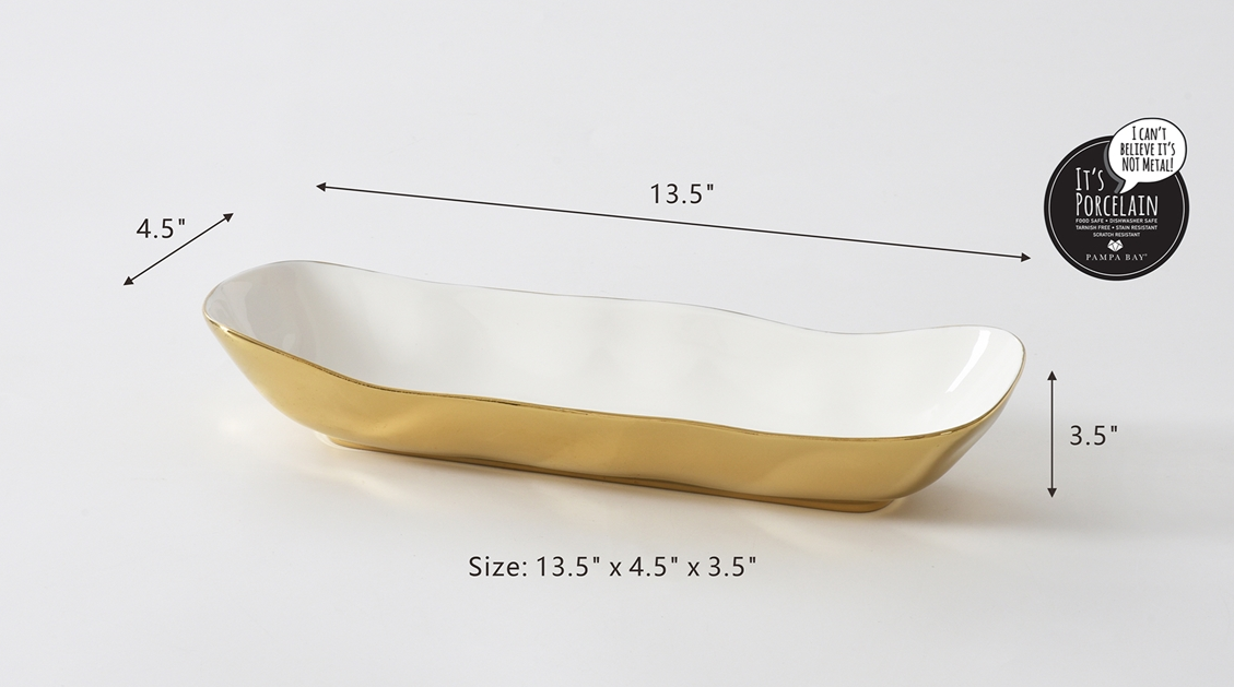 Pampa Bay Deep Rectangular Server - White and Gold - Gabrielle's Biloxi