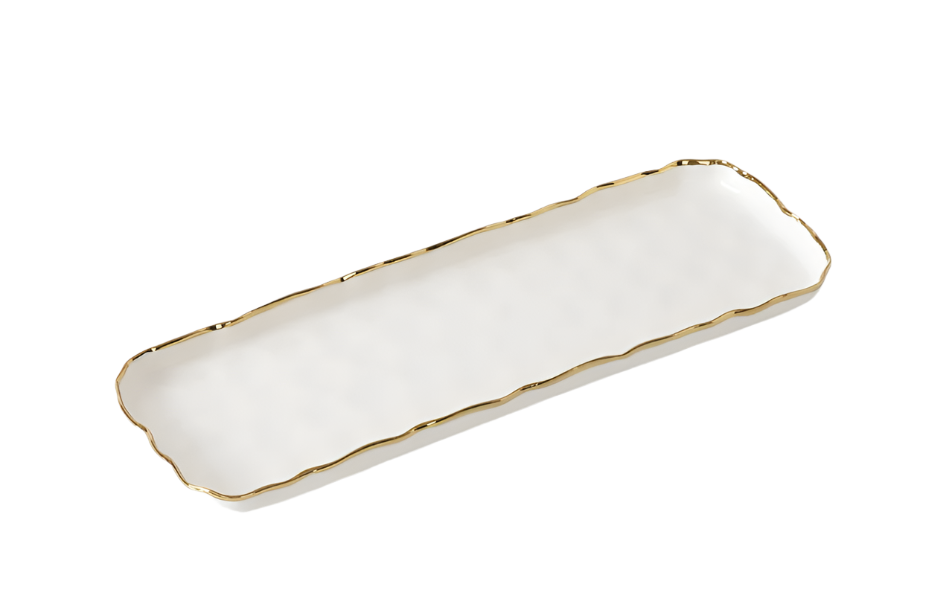 Pampa Bay Small Rectangular Tray - White and Gold - Gabrielle's Biloxi