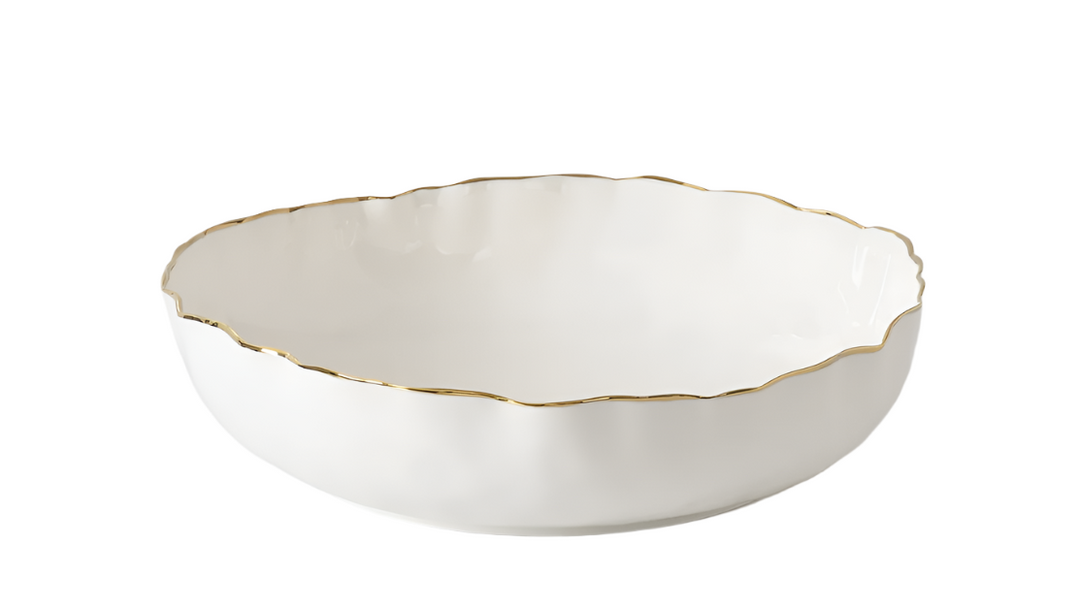Pampa Bay Extra Large Shallow Bowl - White and Gold - Gabrielle's Biloxi