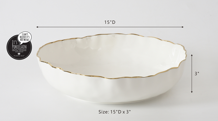 Pampa Bay Extra Large Shallow Bowl - White and Gold - Gabrielle's Biloxi