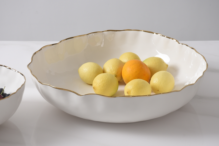 Pampa Bay Extra Large Shallow Bowl - White and Gold - Gabrielle's Biloxi