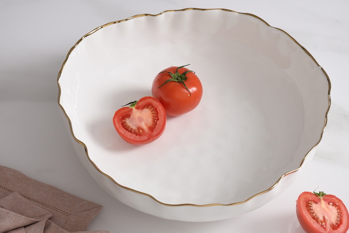 Pampa Bay Extra Large Shallow Bowl - White and Gold - Gabrielle's Biloxi