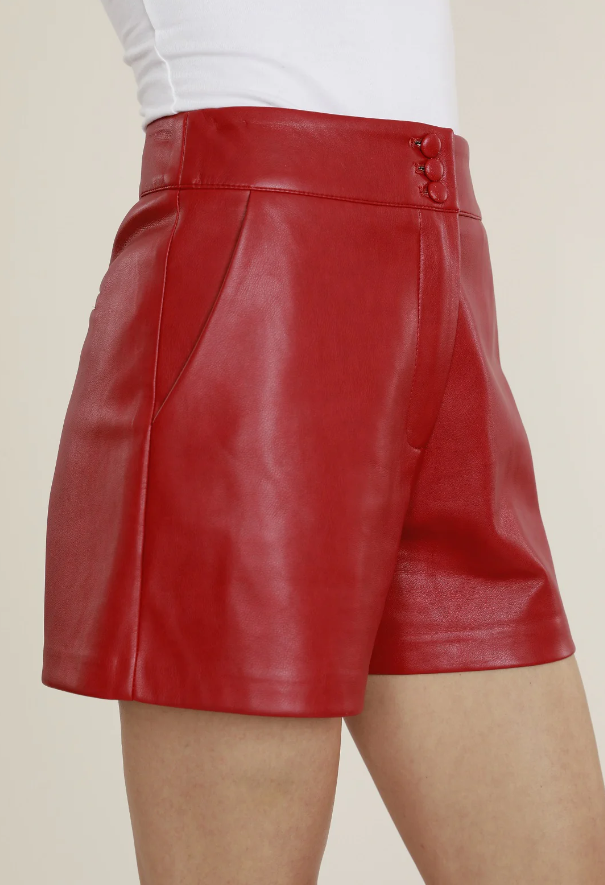 Vegan Leather Shorts - Red - Gabrielle's Biloxi