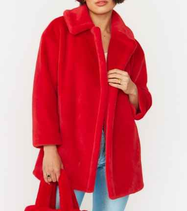 Jayley Faux Fur Duchess Midi Coat - Red - Gabrielle's Biloxi
