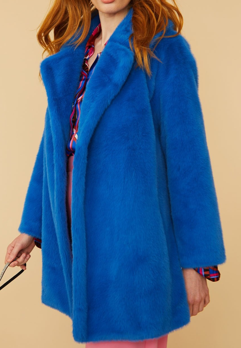 Jayley Faux Fur Duchess Midi Coat - Blue - Gabrielle's Biloxi