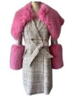 Jayley Bamboo Lyocell Blend Check Faux Fur Coat - Pink - Gabrielle's Biloxi