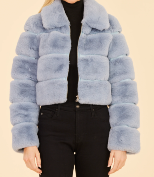 Dolce Cabo Faux Fur Cropped Jacket - Light Blue - Gabrielle's Biloxi