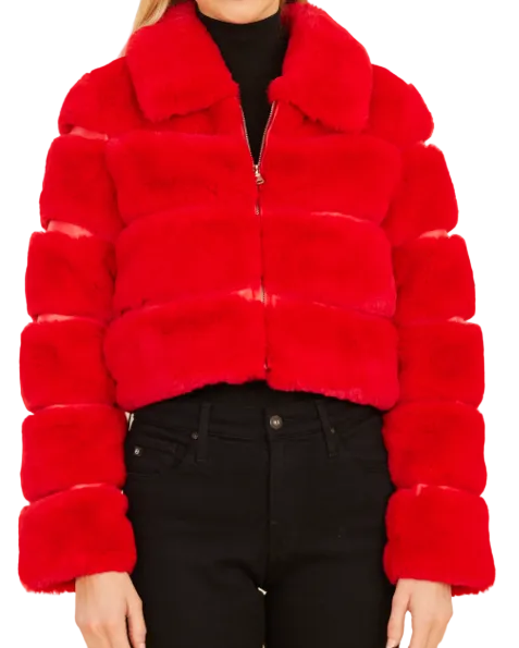 Dolce Cabo Faux Fur Cropped Jacket - Red - Gabrielle's Biloxi