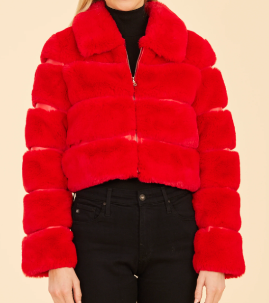 Dolce Cabo Faux Fur Cropped Jacket - Red - Gabrielle's Biloxi